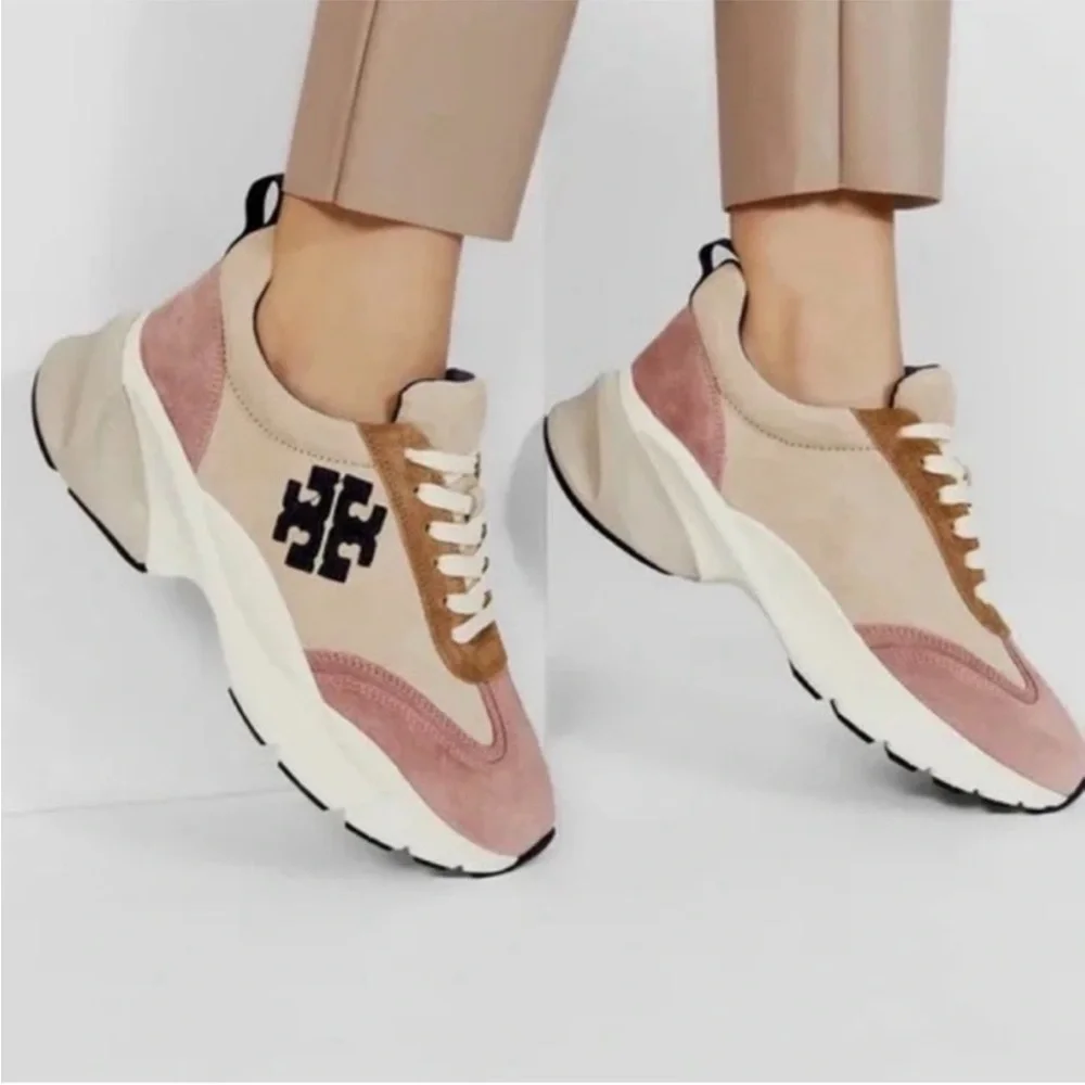 Tory Burch Good Luck T-Logo Suede Sneakers, SIZE 9 1/2 US